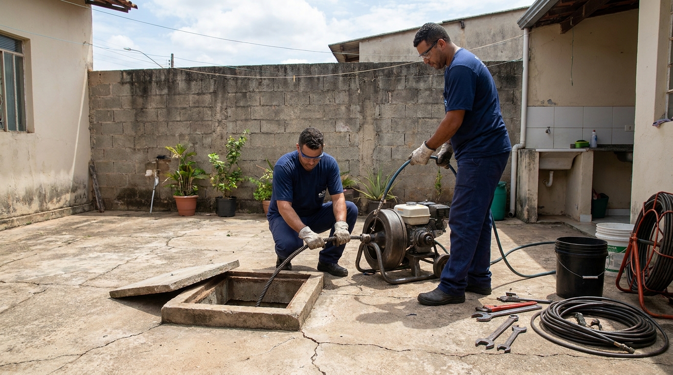 Desentupimento de esgoto residencial em Anápolis‑GO