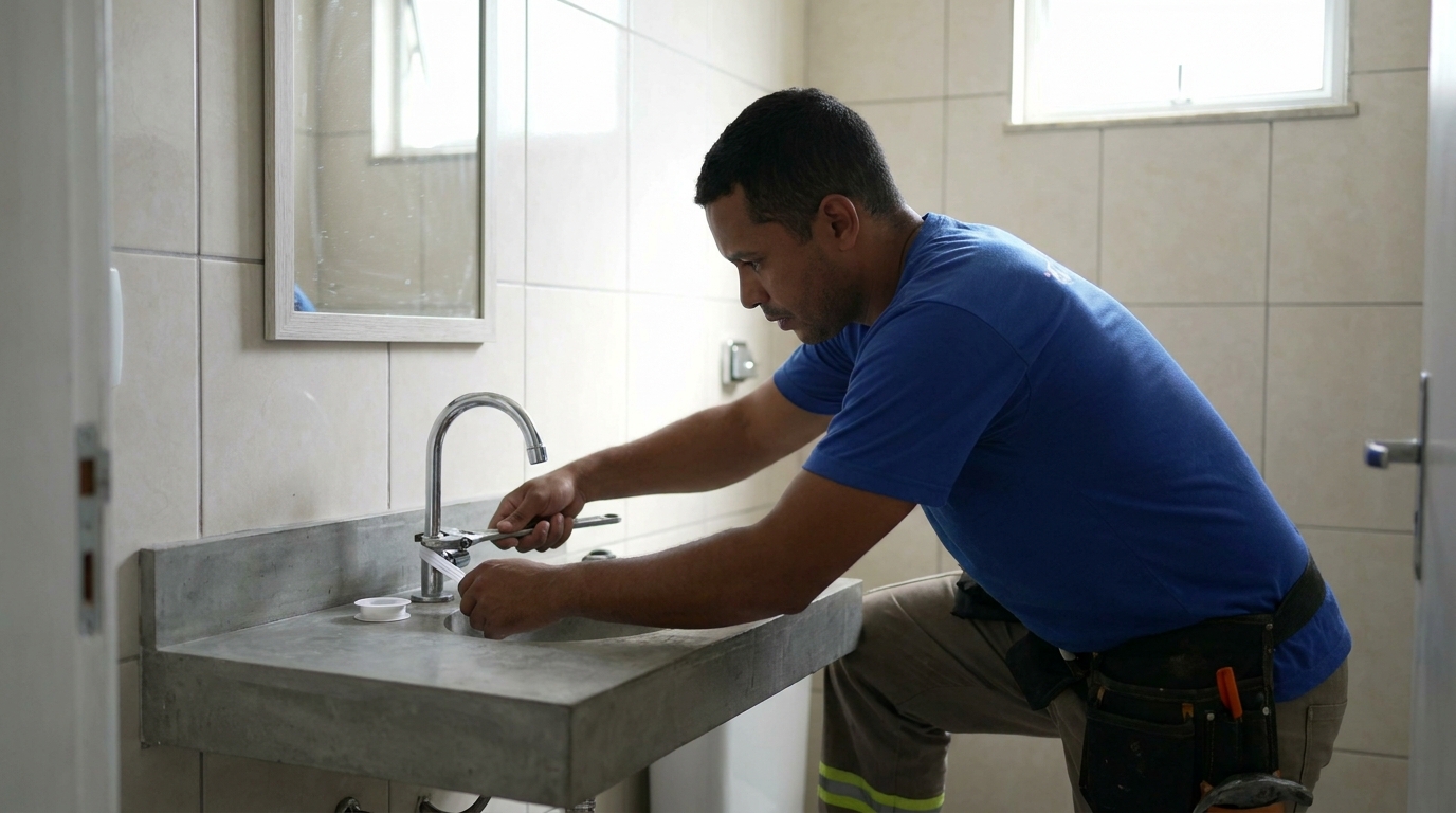 Encanador instalando torneira em Anápolis‑GO