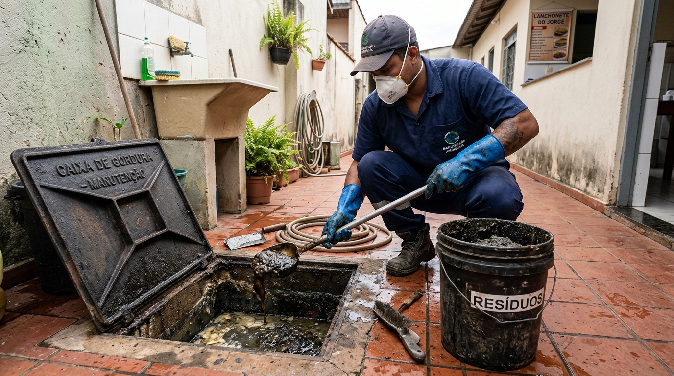 Remoção de resíduos da caixa de gordura em Anápolis‑GO