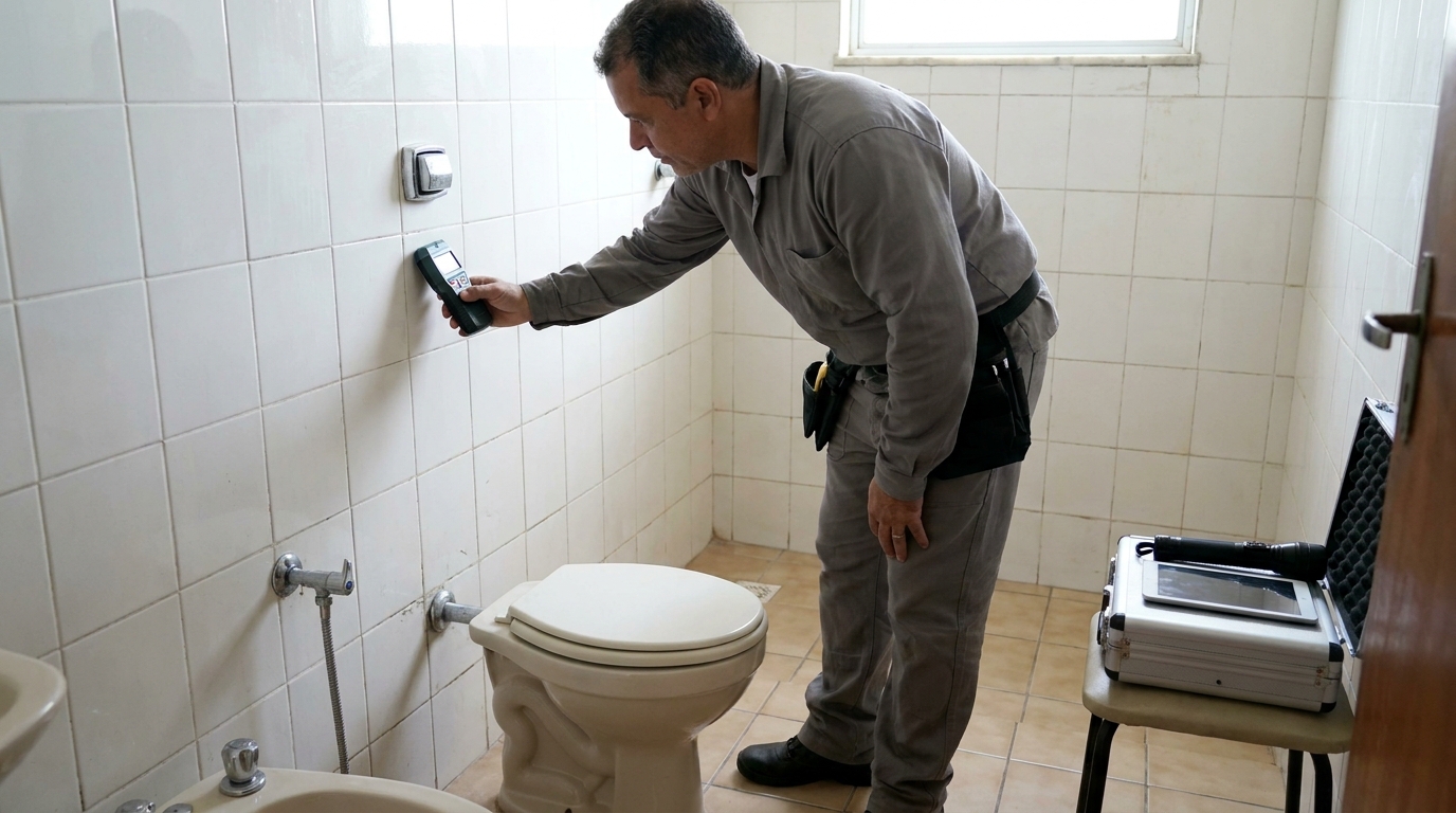 Técnico de caça vazamento analisando tubulação em Anápolis‑GO